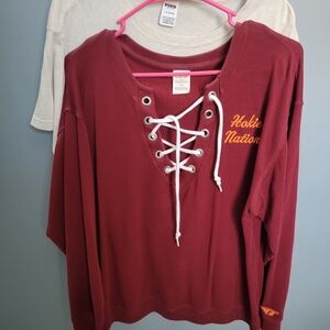 PINK Victoria's Secret Virginia Tech Burgundy Lace-Up Crew Neck Large